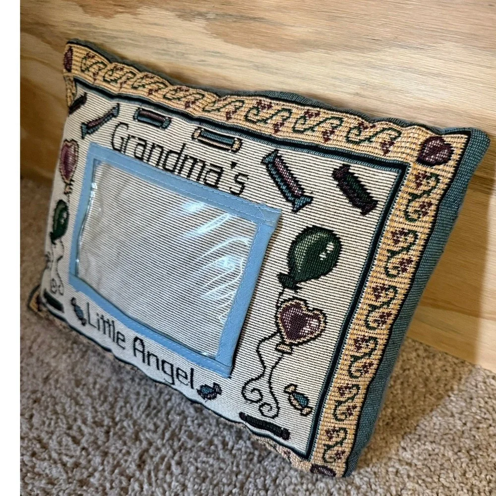Vintage Woven Photo Frame Pillow Nursery Baby Keepsake Grandma